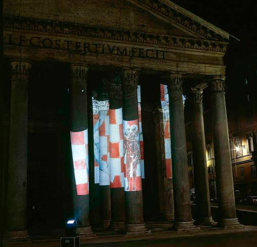 Nancy Spero, Projected Artists Obiettivo: Roma, V/V The Black and The Red, exhibition view